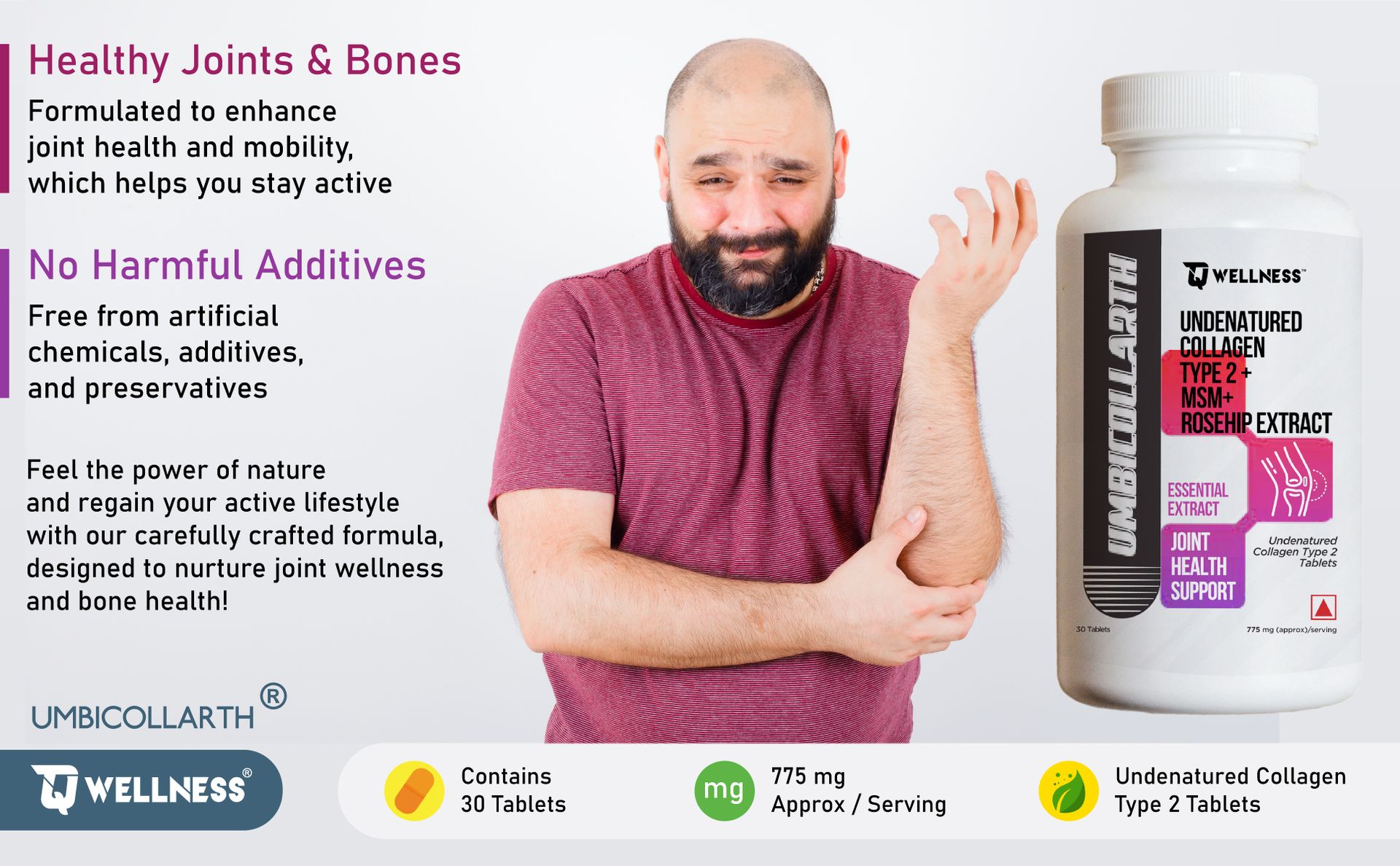 TQ Wellness Umbicollarth Joint Support Supplement, Glucosamine Chondroitin Tablets , Supports Cartilage and Joints, & Muscle Health, Joint Pain, Glucosamine for Joint Relieves Pain and Stiffness- 30 Tablets