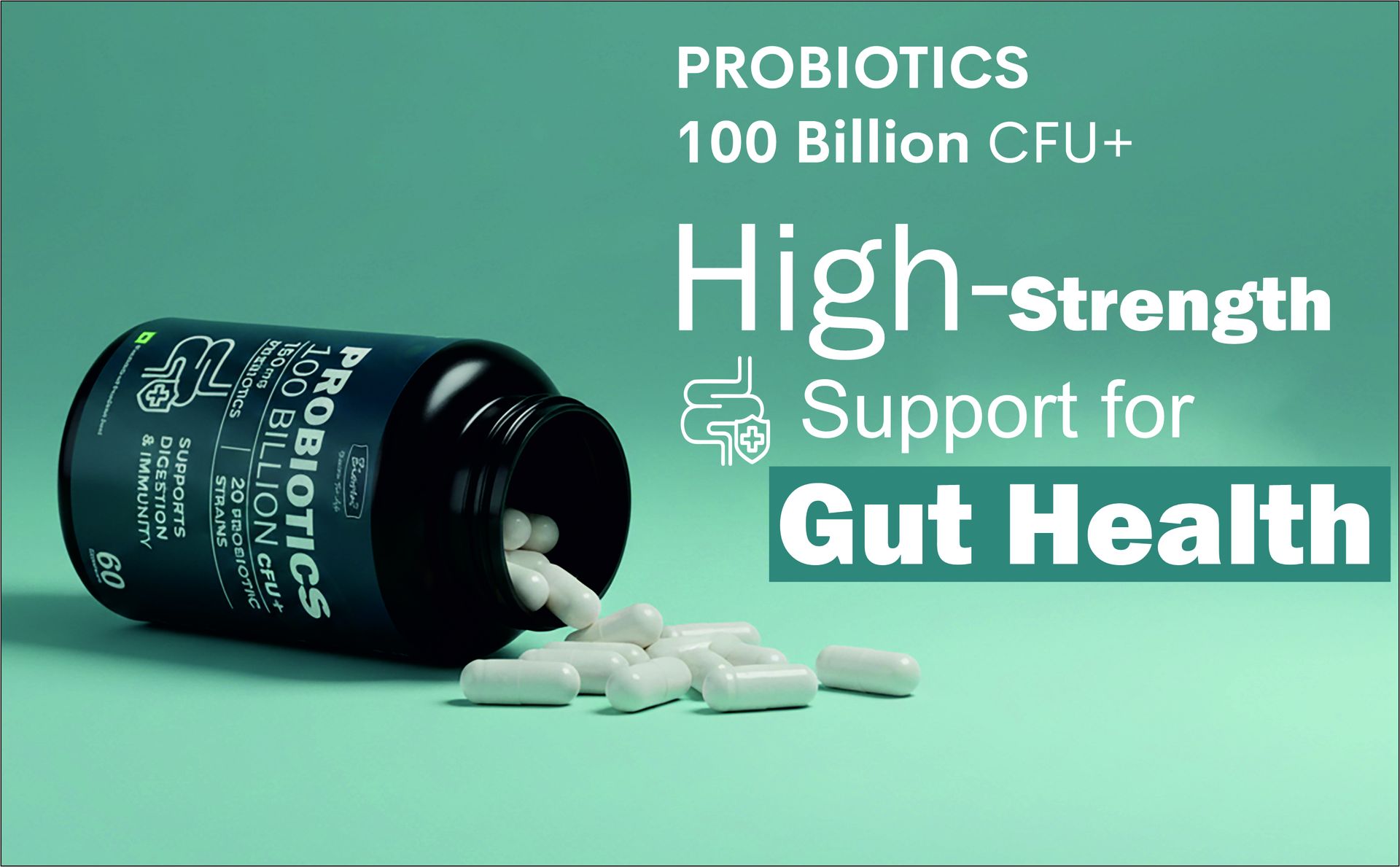Probiotics 100 Billion+ CFU 60 Veg Capsules | High Potency Multi Strain Probiotic for Gut Health, Digestive Balance & Immunity Support
