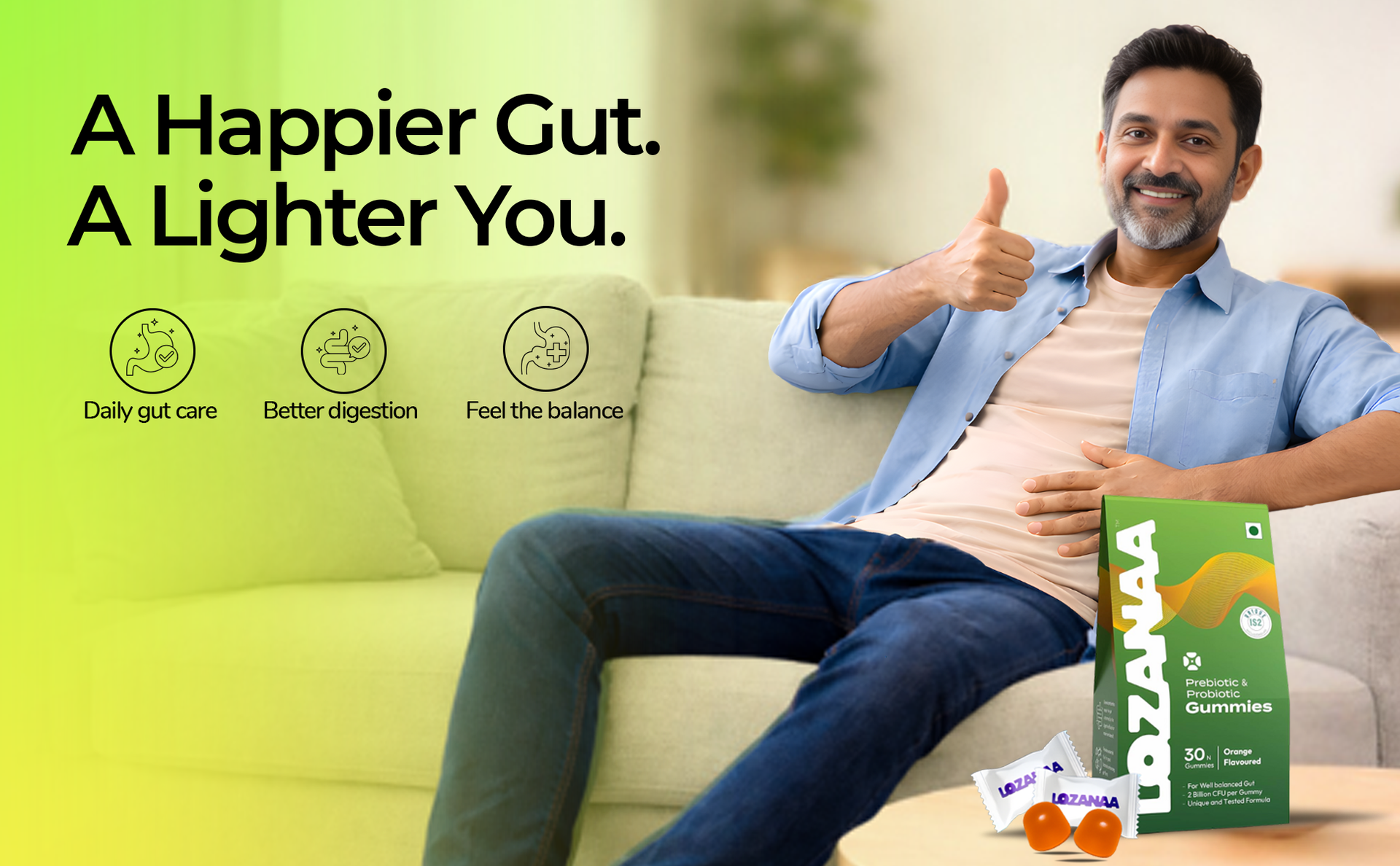 Digestive Health Gummies – For Constipation, Gas, Bloating & Indigestion | Pre + Probiotic Gummies | 30 Pieces