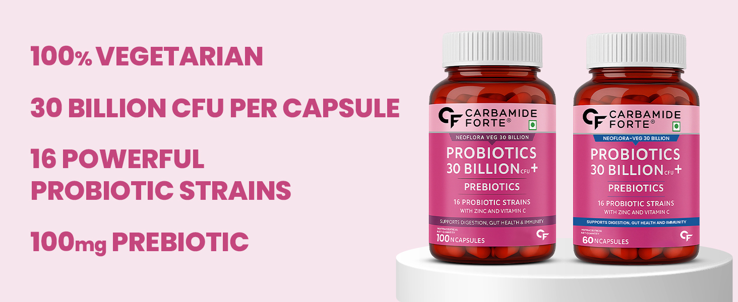 Carbamide Forte Probiotics Supplement 30 Billion for Women & Men - 60 Veg Capsules (Pack of 3)