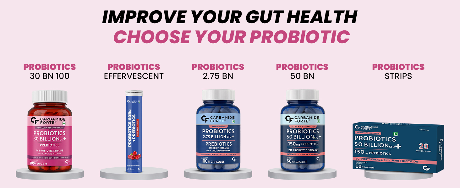 Carbamide Forte Probiotics Supplement 30 Billion for Women & Men - 60 Veg Capsules (Pack of 3)