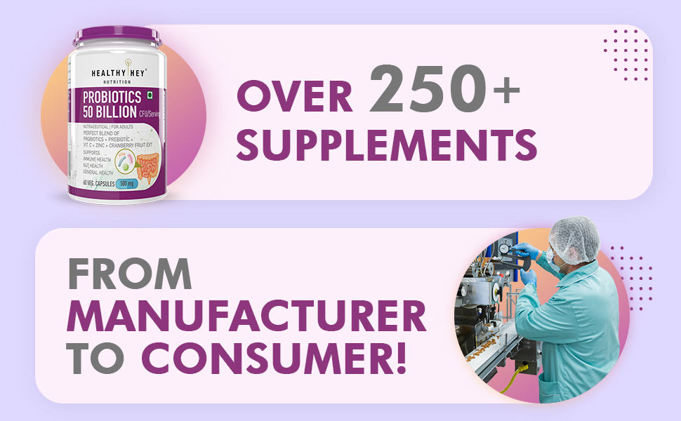 HealthyHey Nutrition Probiotics 50 Billion CFU Multi- Strains/serving - 60 Veg. Capsules - Pack of 4