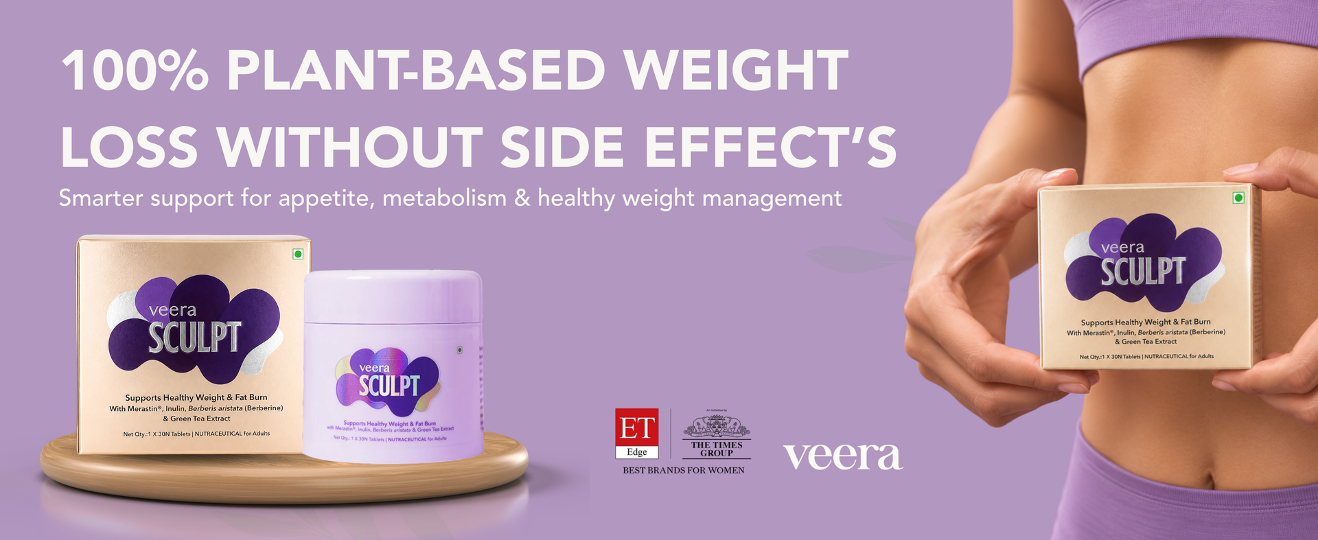 Sculpt 100% Plant-Based GLP-1 Weight Loss for Men & Women| Natural Appetite Control & Fat Burn | Reduces Hunger & Cravings | With Merastin®, Berberine, Green Tea Extract & Inulin | 30 Tablets