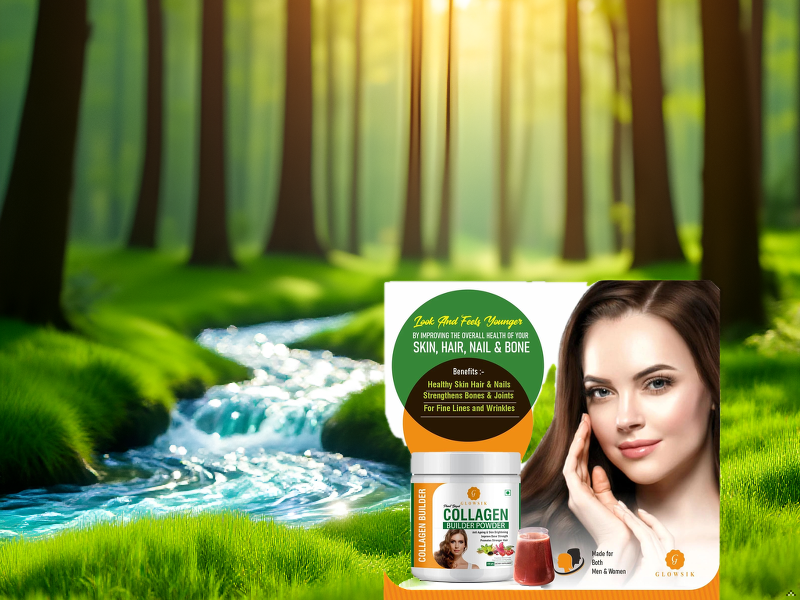 Glowsik Plant Based Collagen Builder Powder | Herbal Collagen Booster for Skin Brightening, Anti Ageing Support, Hair Growth & Bone Strength | Fruity Nutrient Blend | Dietary Supplement for Men & Women (300 Grams)
