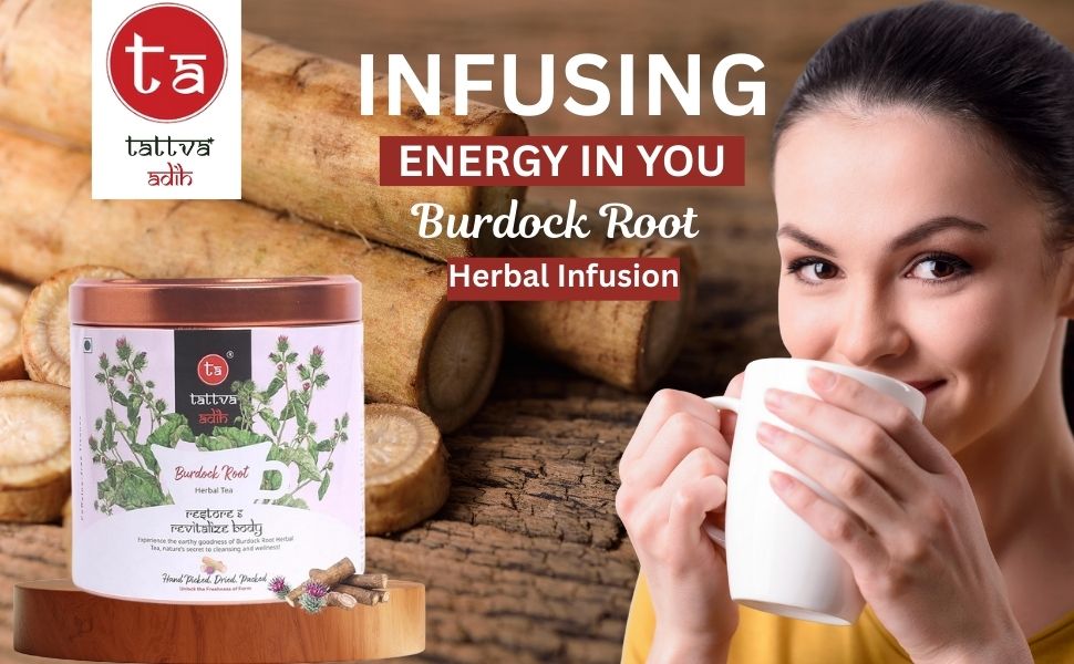 Tattva Adih Burdock Root Drink 60g, 40+ Cups | Natural Herbal for Skin Health, Digestion & Liver Support | Caffeine-Free Dried Powder in Airtight Tin (60 g, Burdock Root Drink)