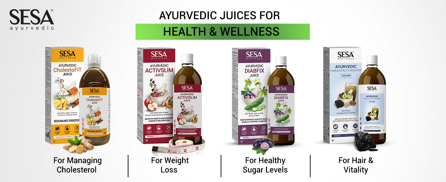 Sesa 2-in-1 Ayurvedic Juice – 1L | Supports Healthy Cholesterol & Blood Sugar Levels | With Karela, Jamun, Garlic & Cinnamon | No Added Sugar