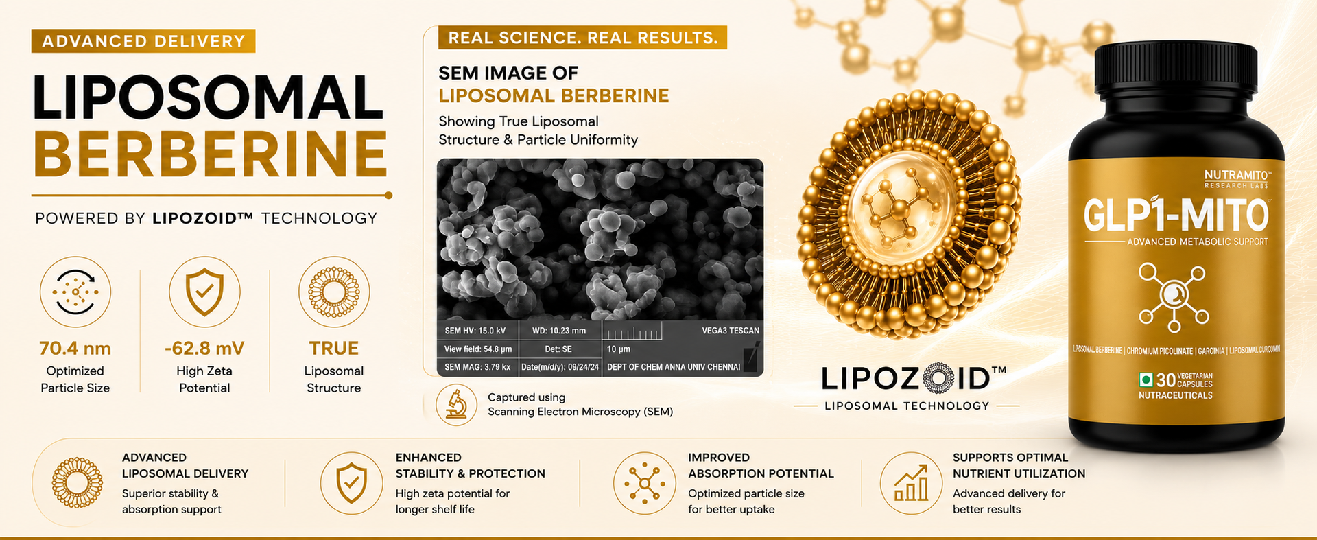 GLP1-MITO | 5-in-1 Weight Management Supplement | Liposomal Berberine, Chromium Picolinate, Garcinia Cambogia & Liposomal Curcumin with Piperine | 30 Veg Caps GLP-1 Supplement