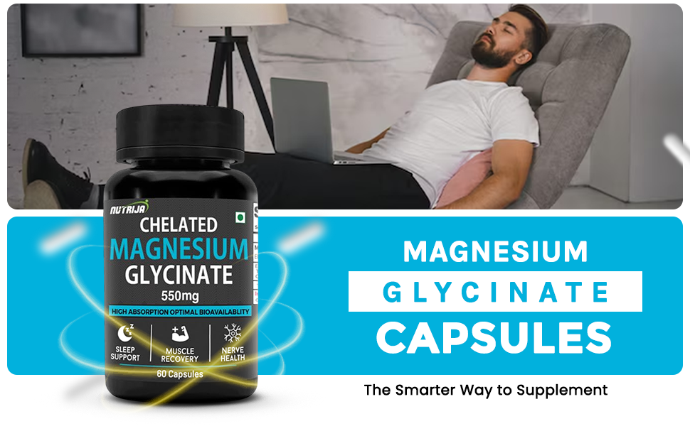 NutriJa Magnesium Glycinate 550mg | 121mg Elemental Magnesium | Chelated Magnesium Supplement for Sleep, Relaxation, Muscle & Nerve Support | 60 Vegetarian Capsules