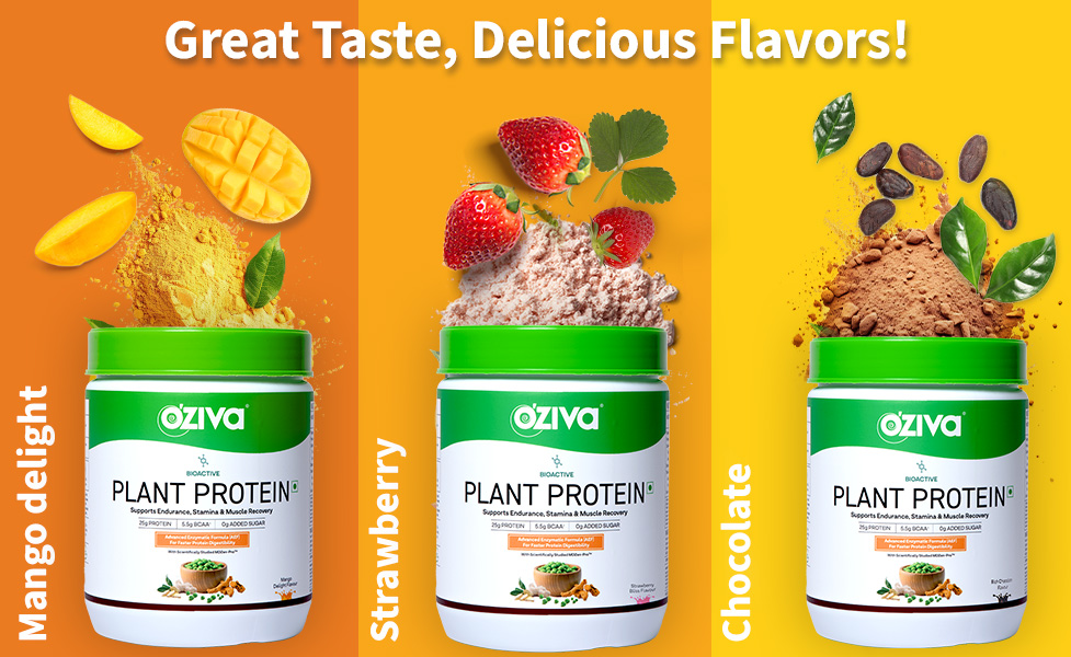 OZiva Bioactive Plant Protein Powder, 5.5g BCAA, Malabar Vanilla, 500g