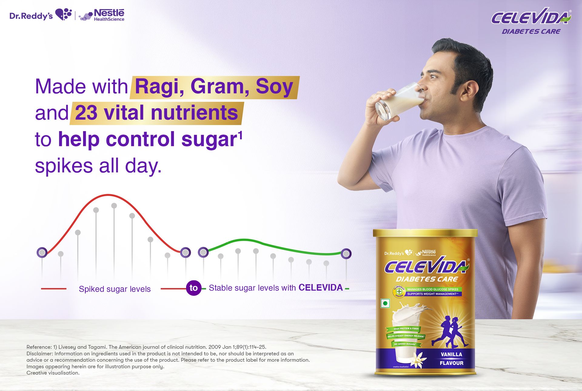 Celevida Diabetes Nutrition I Clinically proven I Helps in 24-Hr Sugar Control I Vanilla Flavor 400g Powder I Plant based protein & Dual blend high fiber I No Added sugar I By Dr. Reddy’s Nestle Health Science I Tin pack