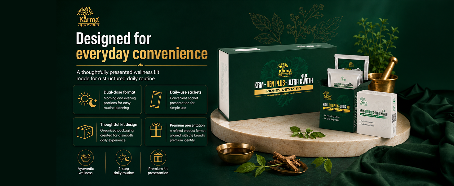 Karma Ayurveda KRM-Ren Plus Ultra Kwath Kidney Detox Kit | 28 Ayurvedic Herbs with Gokshura, Punarnava & Varun | Developed by Dr. Puneet Dhawan | Morning & Evening Dose 15 Days Kit