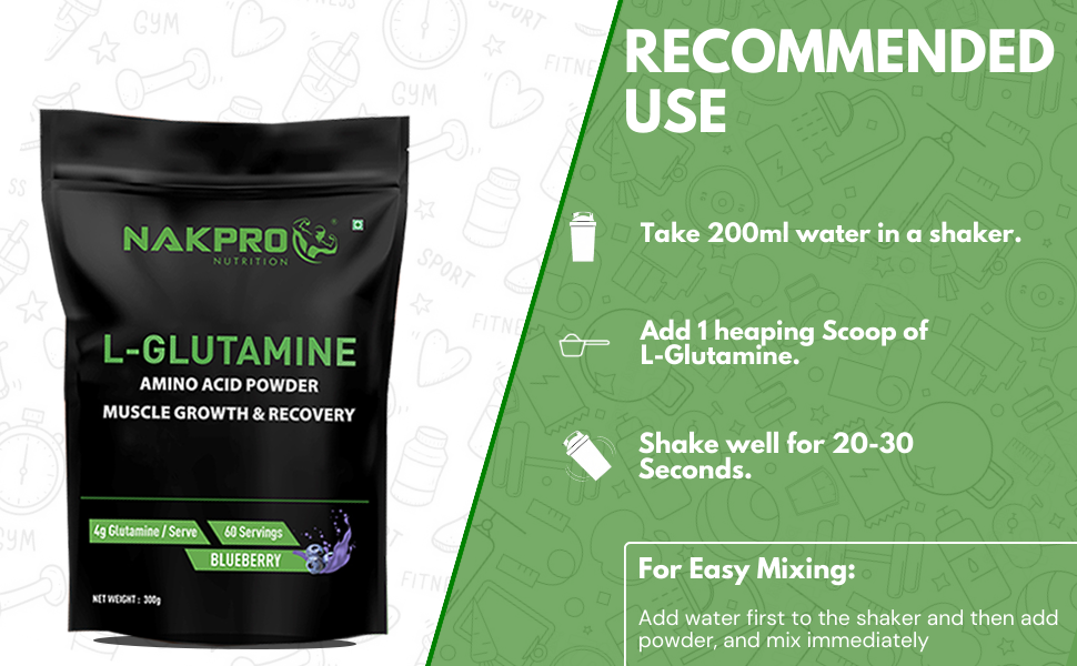 Nakpro L-Glutamine Powder | 4g Glutamine Per Serving, 50 Servings | Post Workout Amino Acid Supplement for Muscle Growth and Recovery (Pink Guava, 250g)
