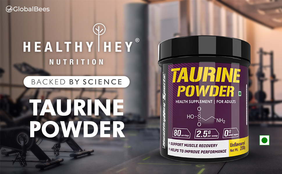 HealthyHey Sports Taurine Powder - Amino Acid Supplement - Improve Performance & Helps Recovery - 200 gram - 80 Servings