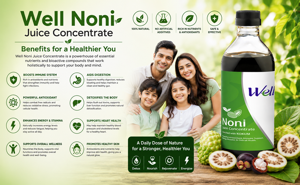 Well Noni Juice Concentrate Enriched with Kokum, 1 L