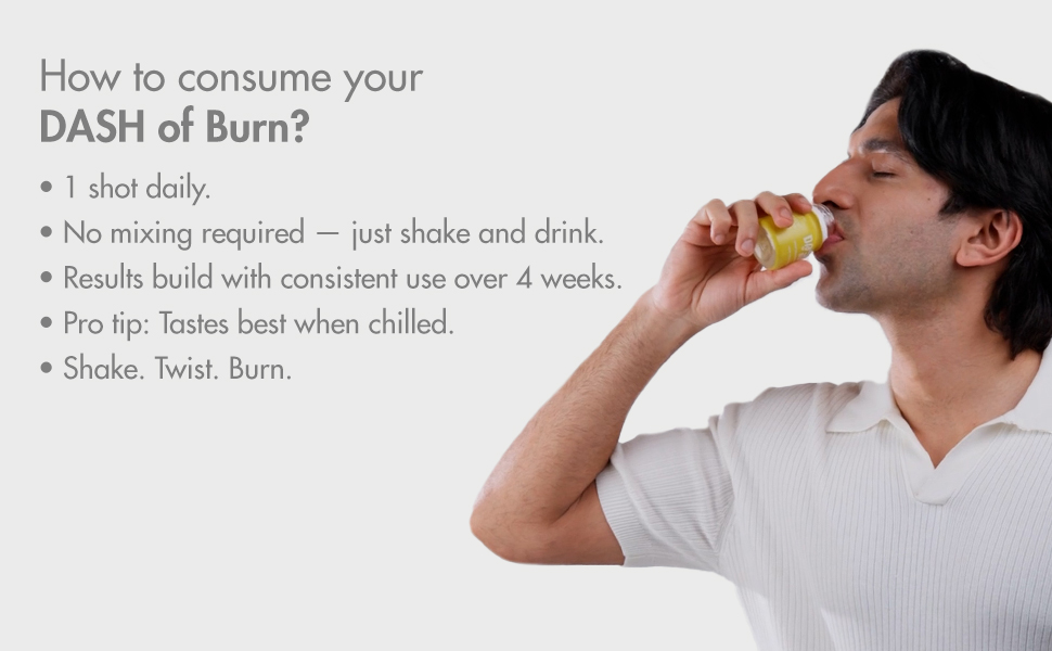 DASH OF BURN Metabolism Support Shots | Supports Fat Burning, Craving Control & Weight Management | L-Carnitine, Green Coffee, Inulin | Pack Of 12 (12x60 ML) Wellness Shots