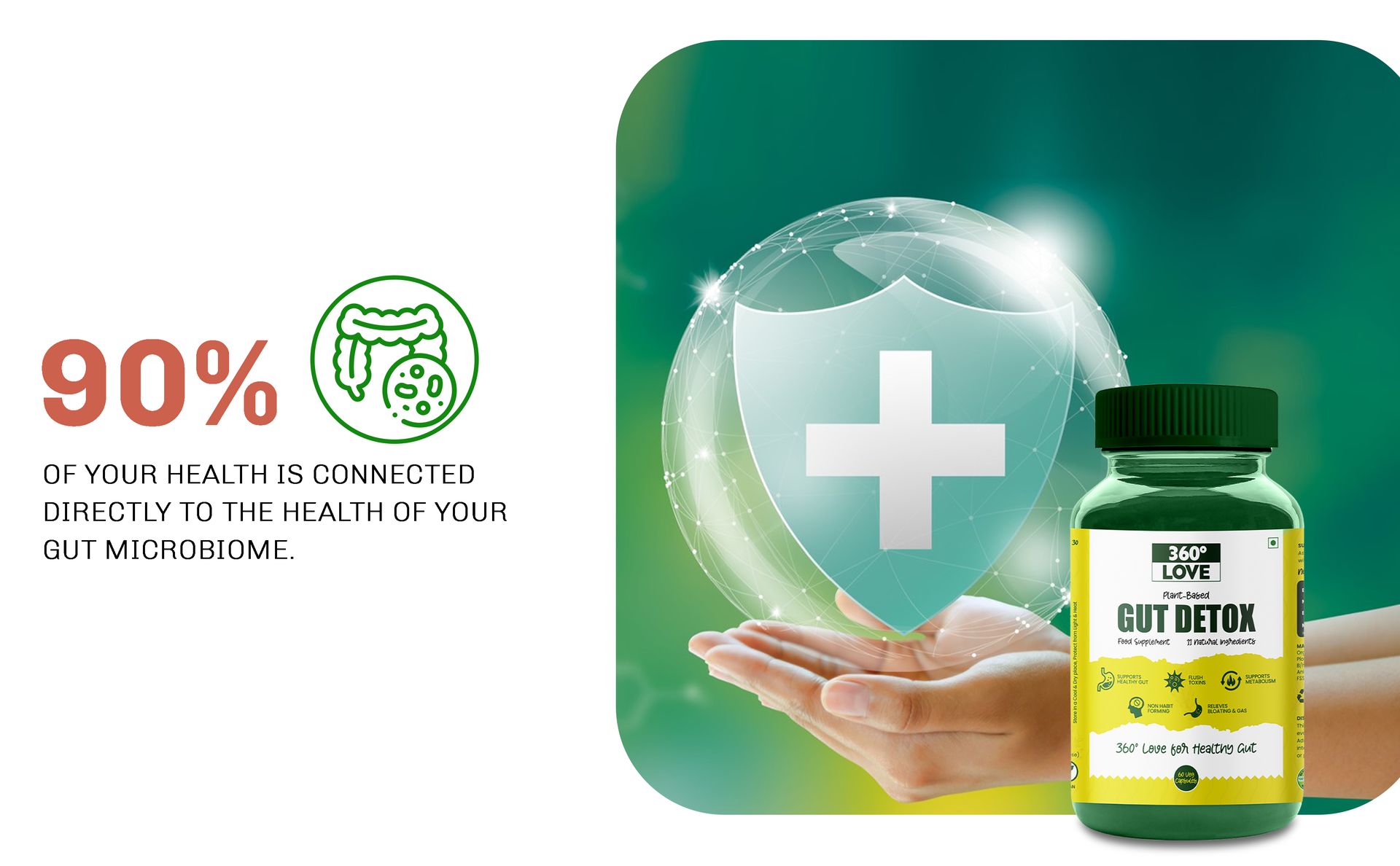 Plant Based Gut Detox with 11 Natural Ingredients | Supports Metabolism & Healthy Gut | Improves Digestive Health - 60 Veg Capsules