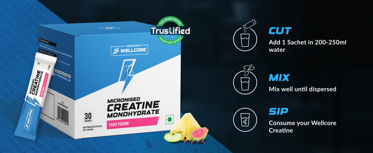 Wellcore Pure Micronised Creatine Powder (30 Sachet, Kiwi Kick)