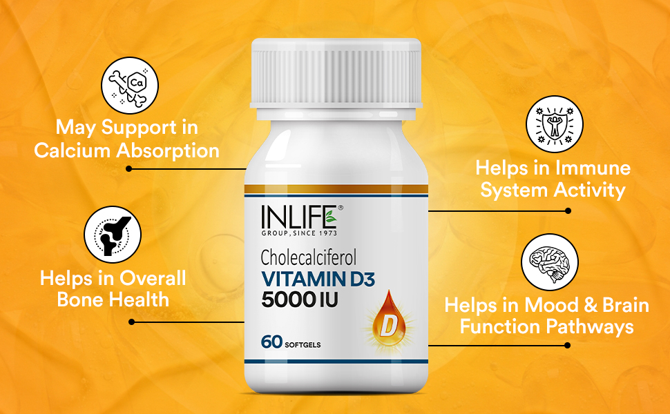 INLIFE Vitamin D3 5000 IU Cholecalciferol Supplement, 60 Softgels