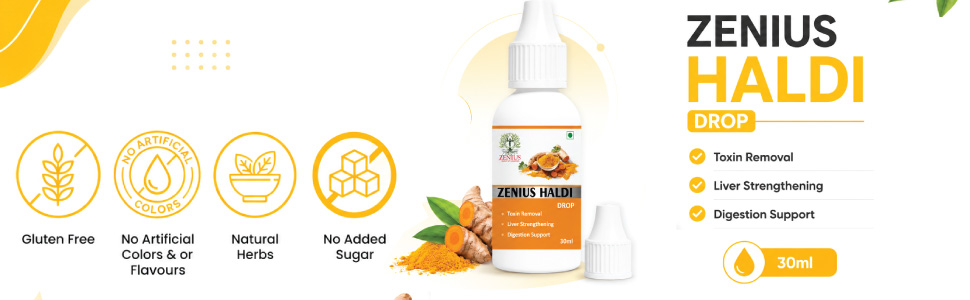 Zenius Curcumin(Haldi) Drop for Toxin Removal and Liver Strengthening | Turmeric Extract Drops Ayurvedic Drops to Boost Immunity naturallyand Strength, 30ml
