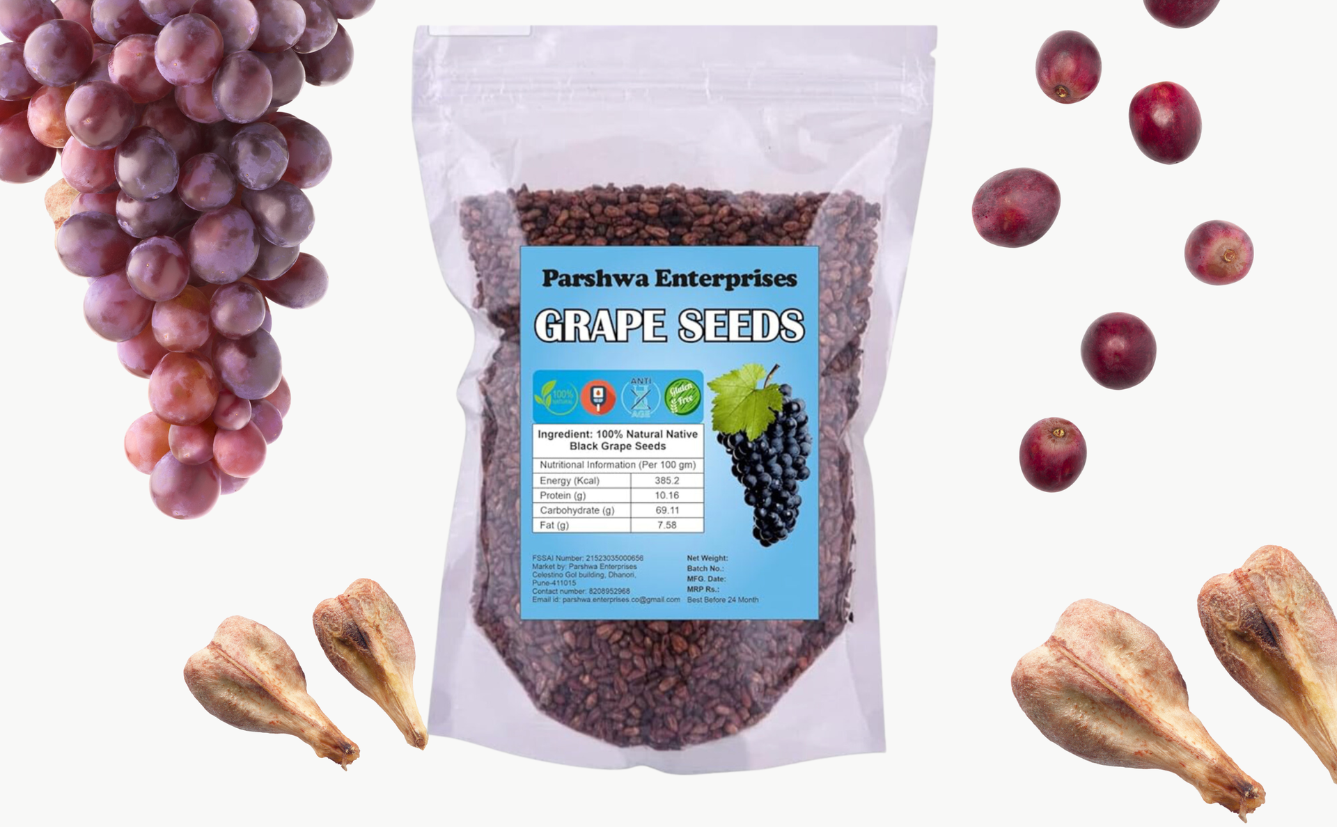 Parshwa Grape Seed Angur Beej Grape Seeds - 250 Gm | Medium Pack | Good for health and skin | Grape seed organic | Natural qualities | Pack of 1