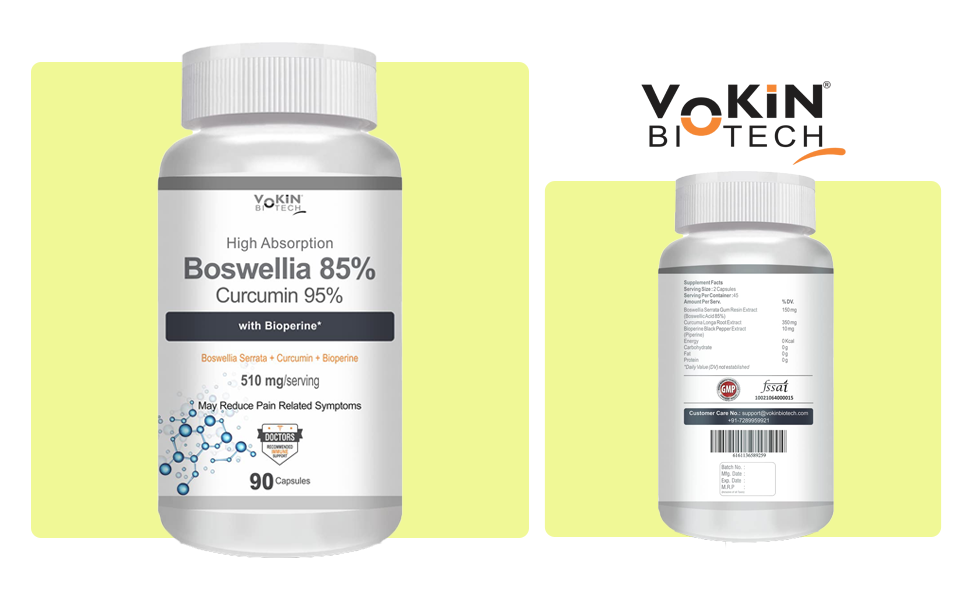 Vokin Biotech Boswellia Serrata and Curcumin with Bioperine - 90 Capsules (Pack of 1)