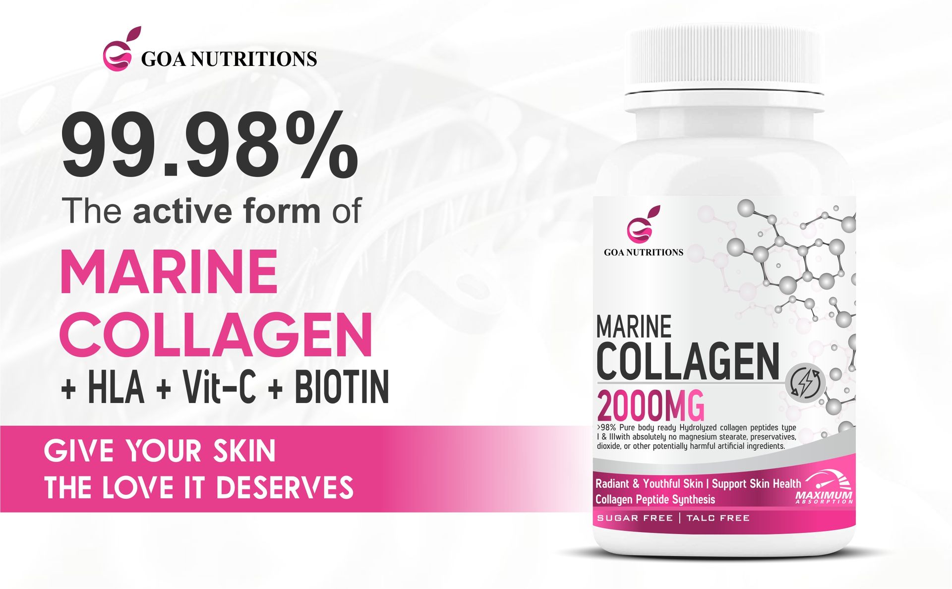 Marine Collagen for Skin Hair Supplement for Men Women with Hyaluronic Acid (99% Supplements) Biotin & Vitamin C, B12, Collagen Protein Peptide Builder-60 Tablets