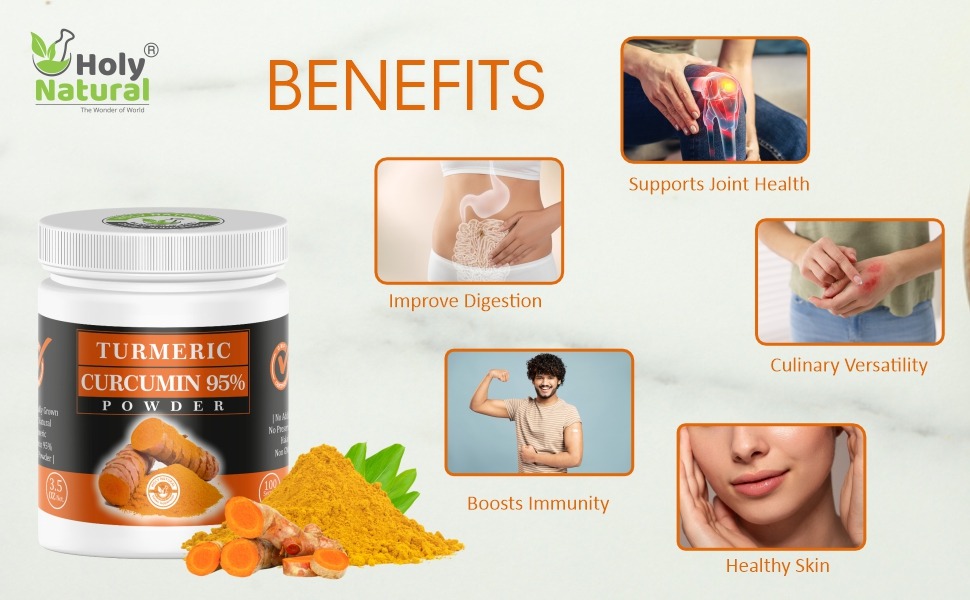 Holy Natural Turmeric Curcumin 95% Powder – 100gm | High Curcumin Extract | Immune & Joint Support