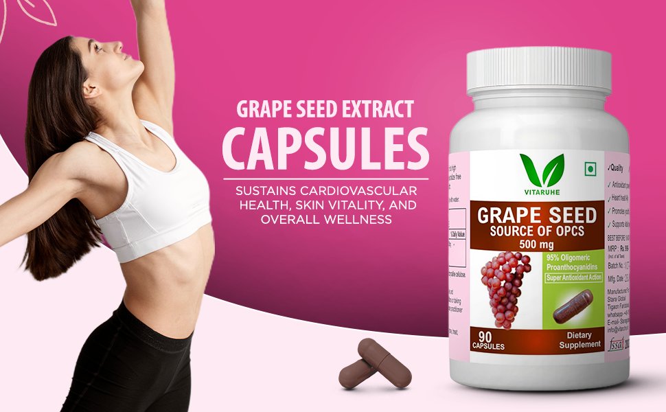 OPC Grape Seed Extract Capsules - Minimum 95% OPCs, Antioxidant Support, 90 Capsules