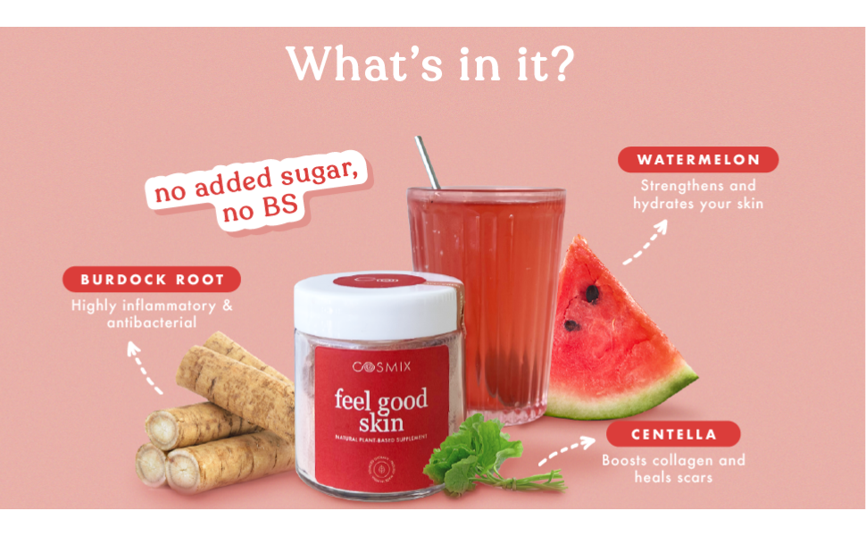 Cosmix Feel Good Skin For Nourished And Healthy Skin Supports Collagen Powder Production Superfood Blend With Bamboo Shoot & Centella 60 grams 40 Servings & 40 days Pack