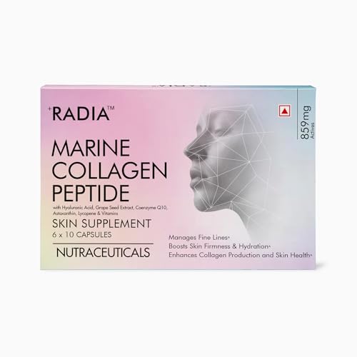 Radia Marine Collagen Peptide Capsules | Type I & III Hydrolysed Marine Collagen | Skin, Hair & Nail Wellness Support | 60 Capsules | Excelgenics