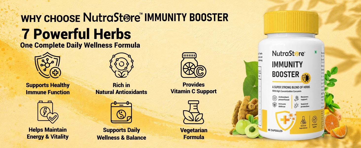 NutraStore Immunity Booster Men & Women | 6 Veg Capsules (Pack of 2) | Vegetarian Immunity Support Capsules | Curcumin, Giloy, Amla, Moringa, Ginger, Orange & Piperine | Natural Defense Support