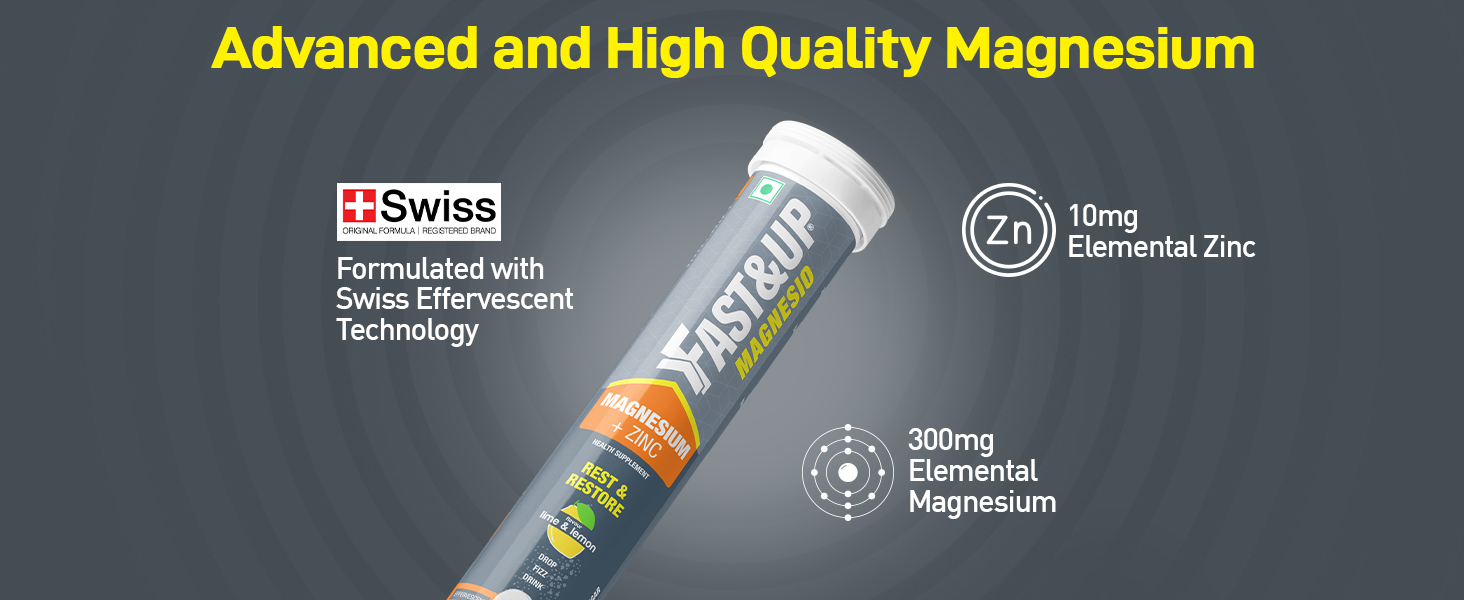 Fast&Up Magnesio - Restful Sleep Supplement - Magnesium & Zinc for Stress Management & Promoting Deep Sleep (60 Effervescent Tablets, Lime & Lemon Flavor)