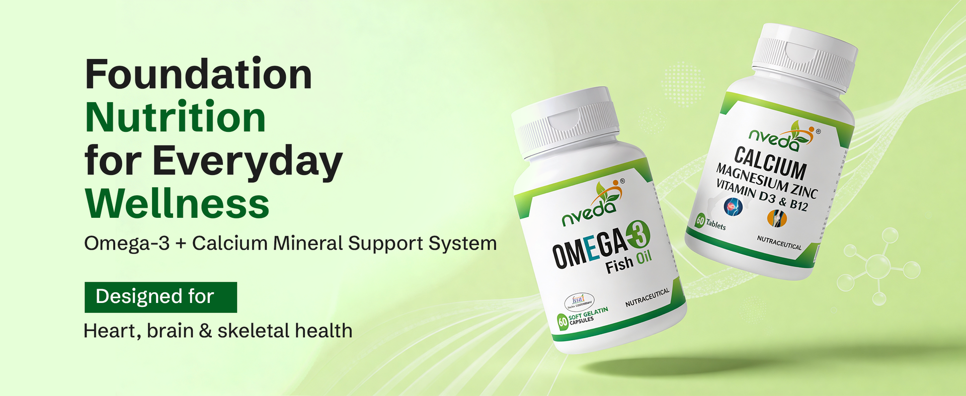 Nveda Omega 3 Fish Oil & Calcium Combo for Men & Women with Omega 3, Calcium, Magnesium, Zinc, Vitamin D3 & Vitamin B12 for Heart, Brain & Bone Health, 60 Capsules + 60 Tablets