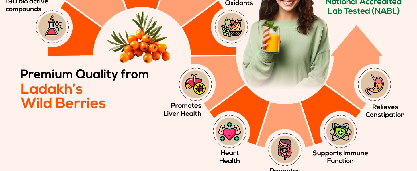 Biosash Himalayan Wellsash Sea Buckthorn Juice with Seed Oil 250ml | Cold-Pressed Organic Antioxidant | Detox Drink & Immunity Booster | No Sugar | Makes 50 Glasses | for Skin, Heart, Brain, Liver