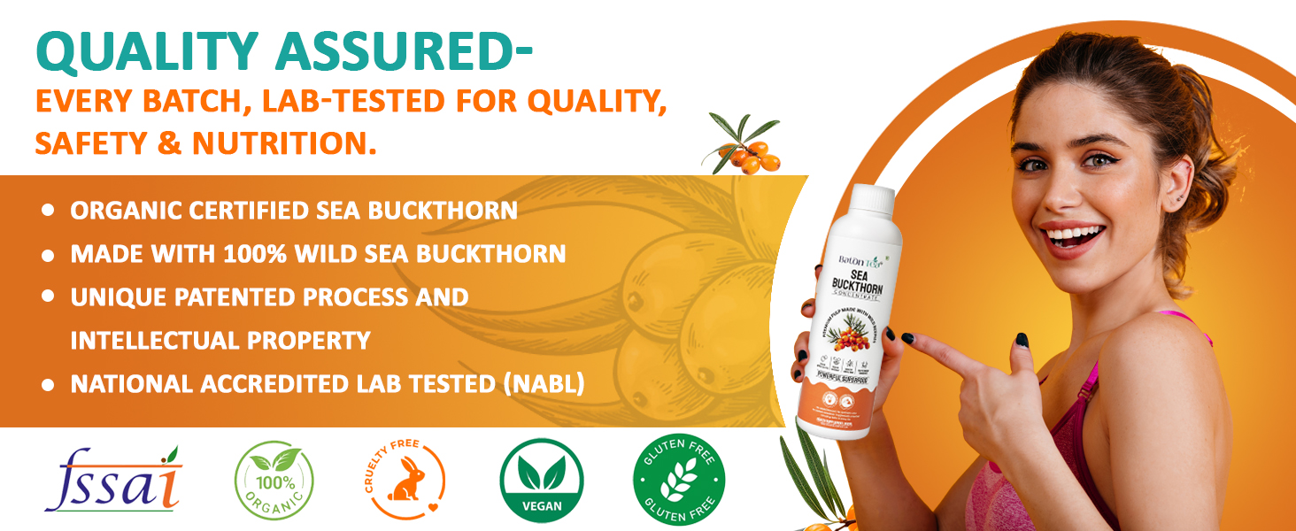 Baton Tea Himalayan Sea Buckthorn Pulp Juice 300ml | Cold-Pressed | Natural Vitamin C, Omega 3 6 7 9, Antioxidants | Immunity, Skin Glow & Gut Health Support | No Added Sugar | Lab Tested |Pack Of 1