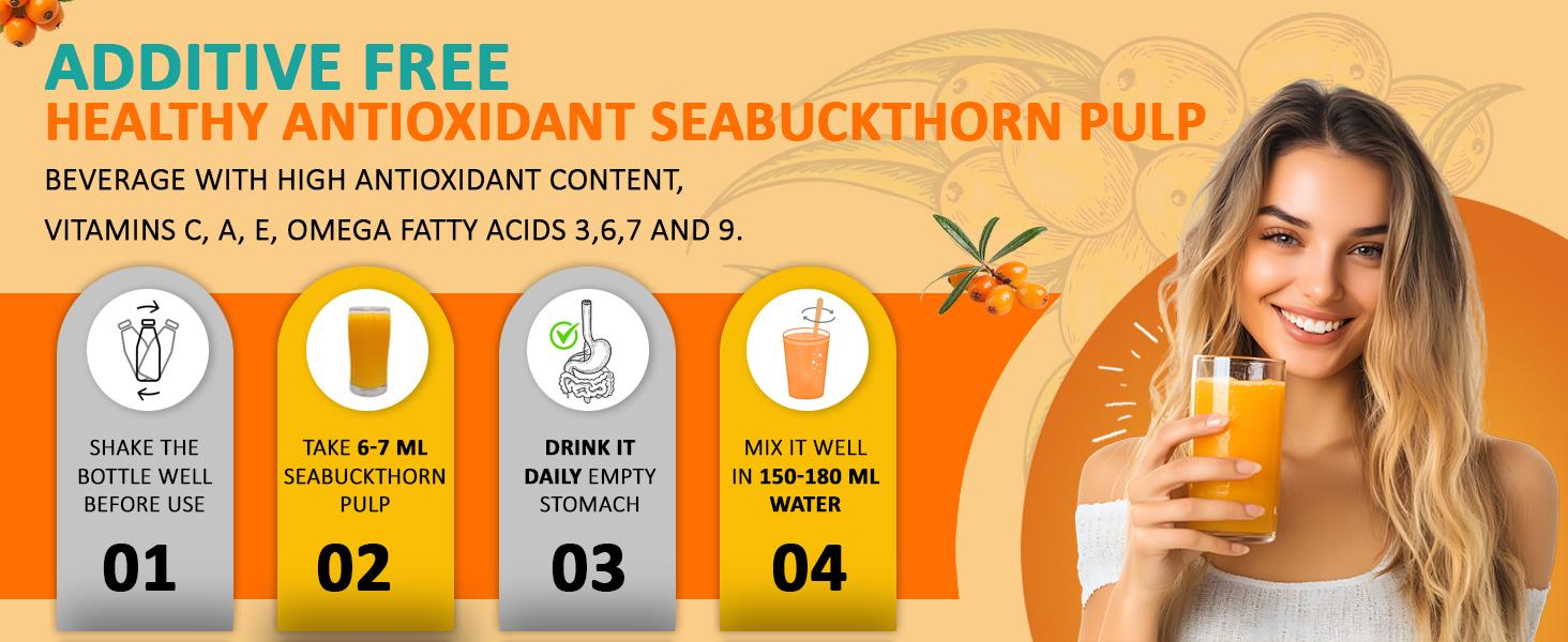 Baton Tea Himalayan Sea Buckthorn Pulp Juice 300ml | Cold-Pressed | Natural Vitamin C, Omega 3 6 7 9, Antioxidants | Immunity, Skin Glow & Gut Health Support | No Added Sugar | Lab Tested |Pack Of 1
