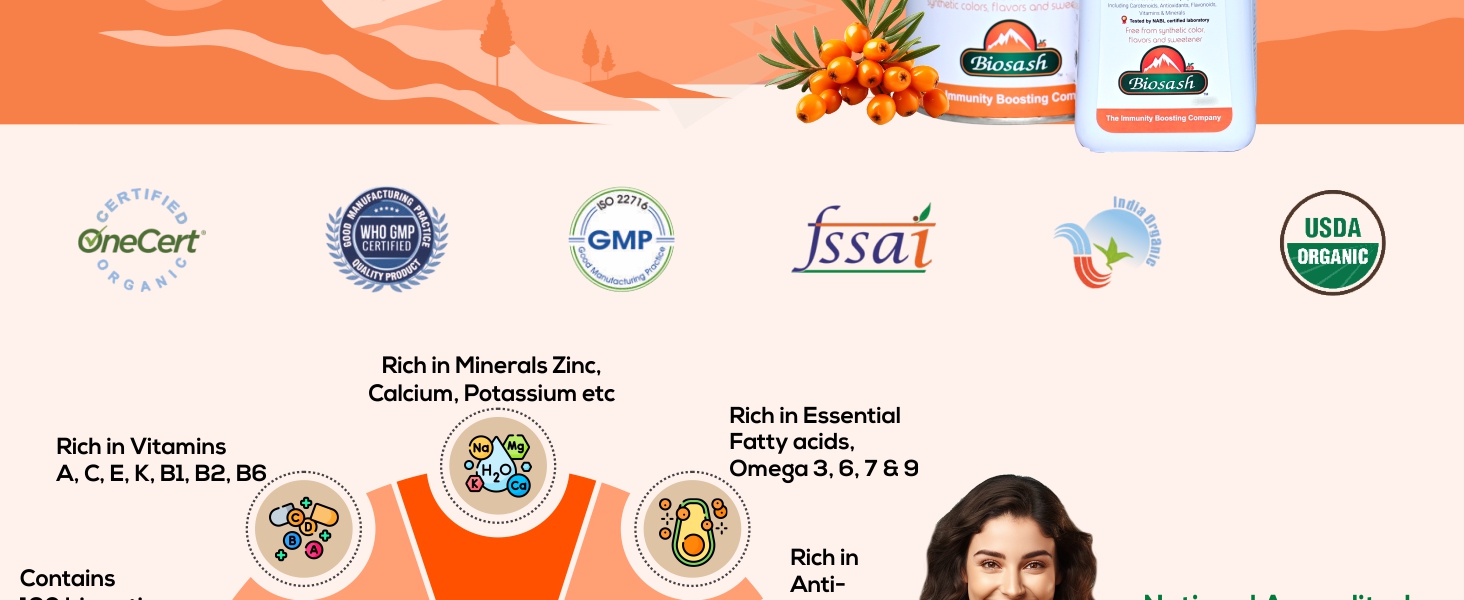 Biosash Sea Buckthorn Immunosash Juice 250ml | From Certified Organic Berries, Cold-Pressed | Rich in Omega 3 6 9, Vitamin & Antioxidant | Herbal extracts for Immunity, Wellness & Vitality | 50 Serves