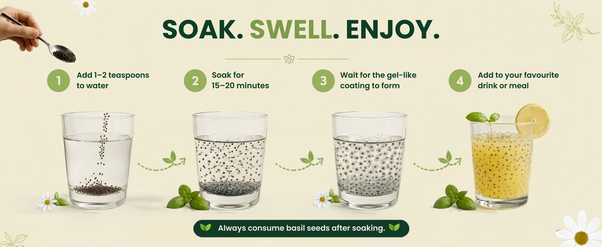 The Vital Co Sabja Seeds 250g | Basil Seeds Tukmaria for Falooda Drinks Desserts | High Fibre Natural Cooling Superfood | Healthy for Digestion Weight Management