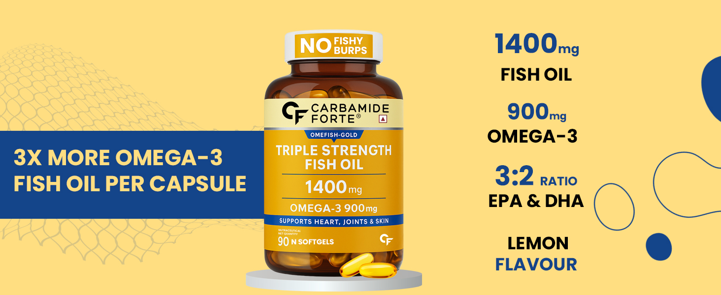 Carbamide Forte Triple Strength Omega 3 Fish Oil Capsule with 495 mg EPA & 330 mg DHA | 60 Softgel Capsules | Supports Heart, Joints and Skin (Pack of 2)