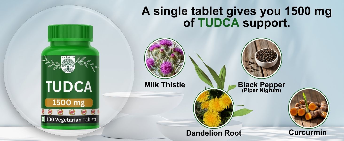 SYLARA TUDCA 1500 mg+ 7 in 1 Formulation - Milk Thistle, Dandelion Root, N-Acetyl Cysteine ( NAC ) , Alpha Lipoic Acid, Piperine, Berberine Powder - 100 Tablets/Capsules - Liver Detox Supplement - Bile Salts for Liver Support