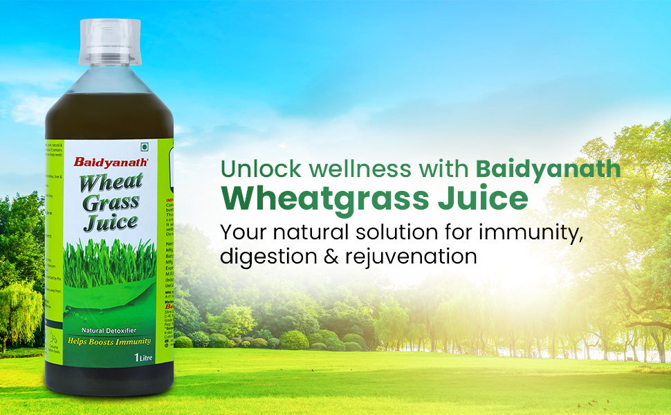 Baidyanath Ayurved Wheatgrass Juice 1 Litre | Pure Green Superfood Wellness Drink | Supports Detox, Immunity & Gut Health | Rich in Vitamins, Minerals & Chlorophyll | No Added Sugar | For Men & Women
