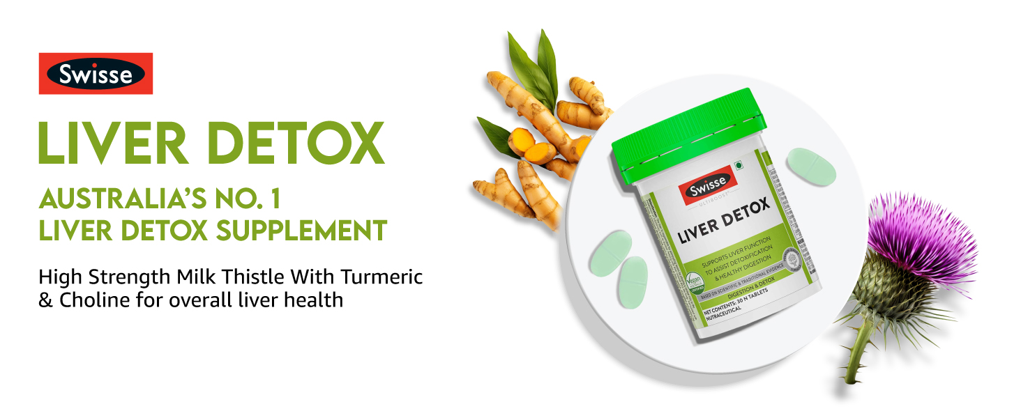 Swisse Liver Detox (Australia's No.1 Detox Supplement) with High Strength 500mg Milk Thistle, Turmeric & Choline for Protection Against Fatty Liver and Detox - 30 Tablets