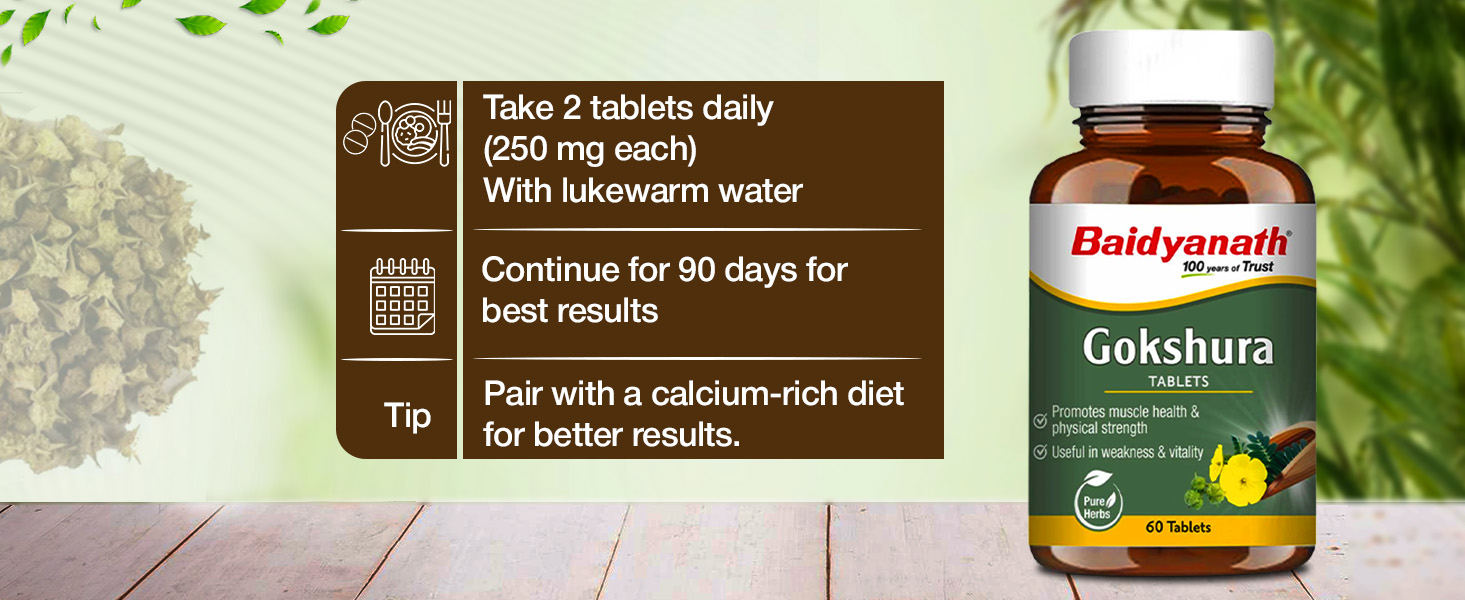 Baidyanath Ayurved Gokshura - 60 Tablets | Supports Strength & Vitality
