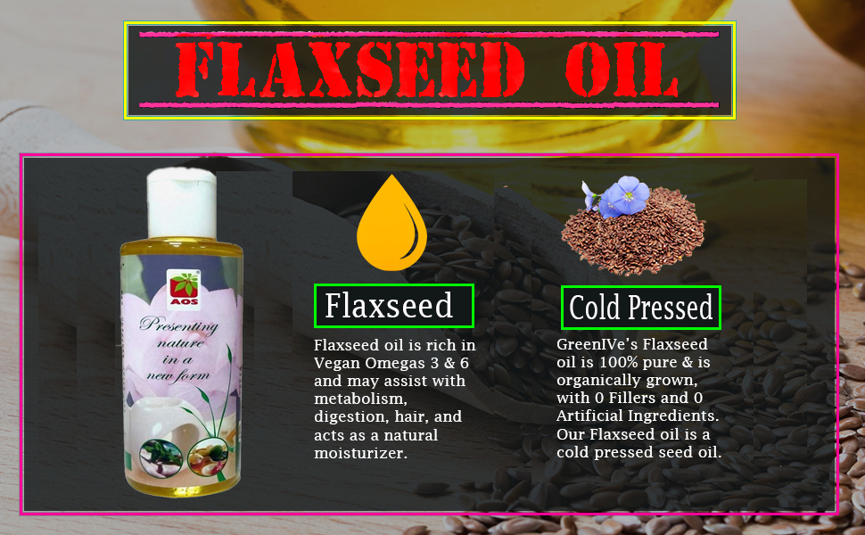 AOS Products 100% Pure Flax Seed Oil for Weight Loss, Hair Fall Control, Improve Skin Tone - 200 ml
