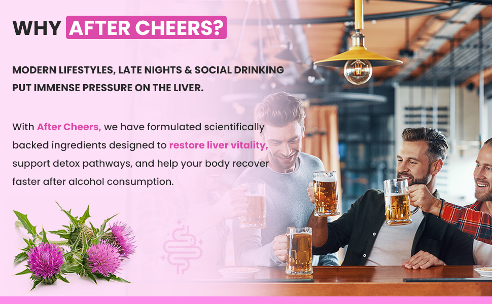NATURYZ After Cheers Fatty Liver & Alcohol Detox Supplement with Milk Thistle, N-Acetyl Cysteine (NAC), Green Tea & Beetroot | Advanced Liver Health, Hangover Recovery | Helps detox After Drinking | 60 Vegetarian Capsules