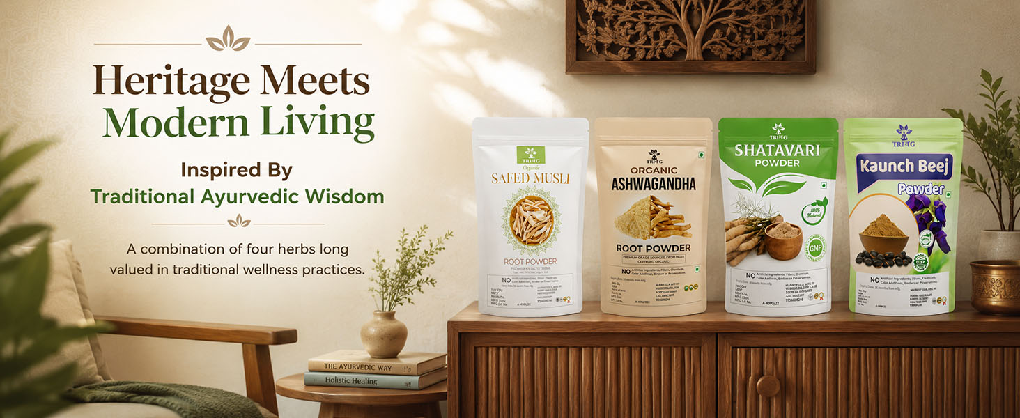 Safed Musli, Ashwagandha, Kaunch, Shatavari Powder Combo - Herbal Supplement - 4 Items (100gm(eachPack))