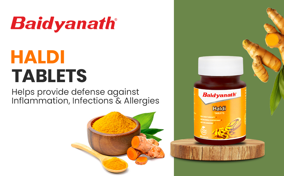 Baidyanath Ayurved Turmeric Tablets 60 tabs | With Natural Haldi Extract | Helps Boost Immunity, Blood Cleansing, Skin Problems, Strengthen Digestion (Pack of 2)