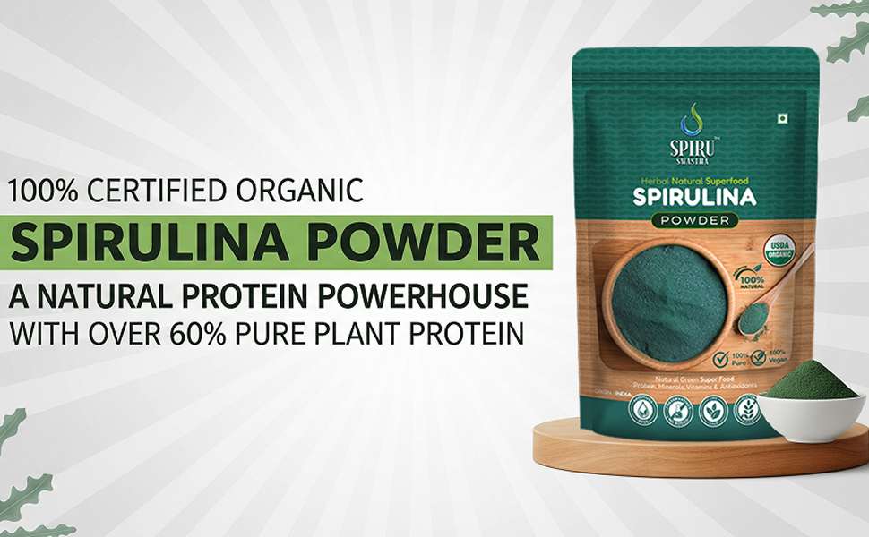 100% Natural Spirulina | USDA Certified Organic Spirulina Powder for Immunity, Energy, Digestion & Skin Health | Plant Based Protein Superfood - 100g Veg Powder