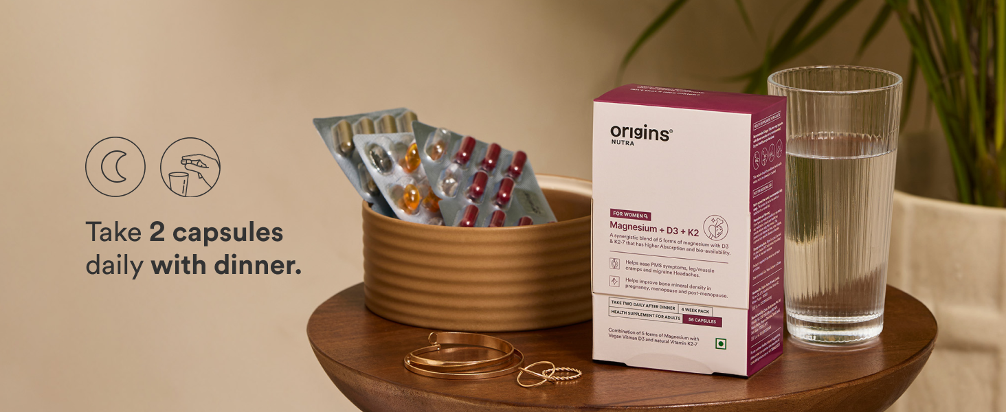 Origins Nutra 5-in-1 Magnesium + D3 + K2-7 for Women | 370 mg Magnesium
