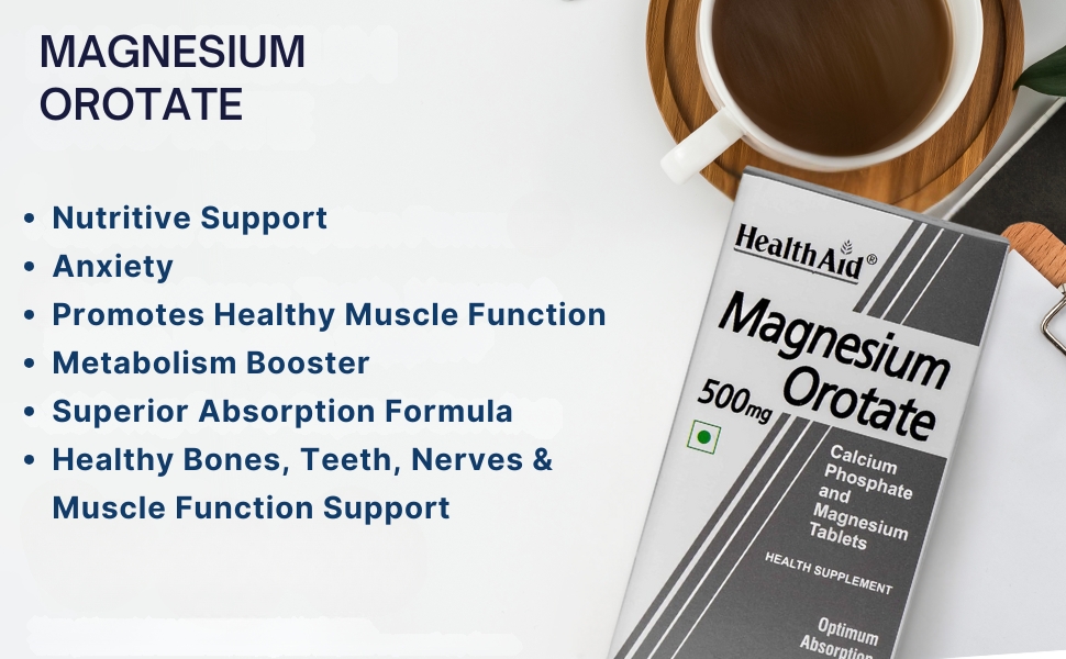 Health Aid Healthaid Magnesium Orotate - 30 Vegetarian Tablets|Superior Absorption Formula|Magnesium Supplement For Healthy Bones, Teeth, Nerve System |Yeast&Gluten Free